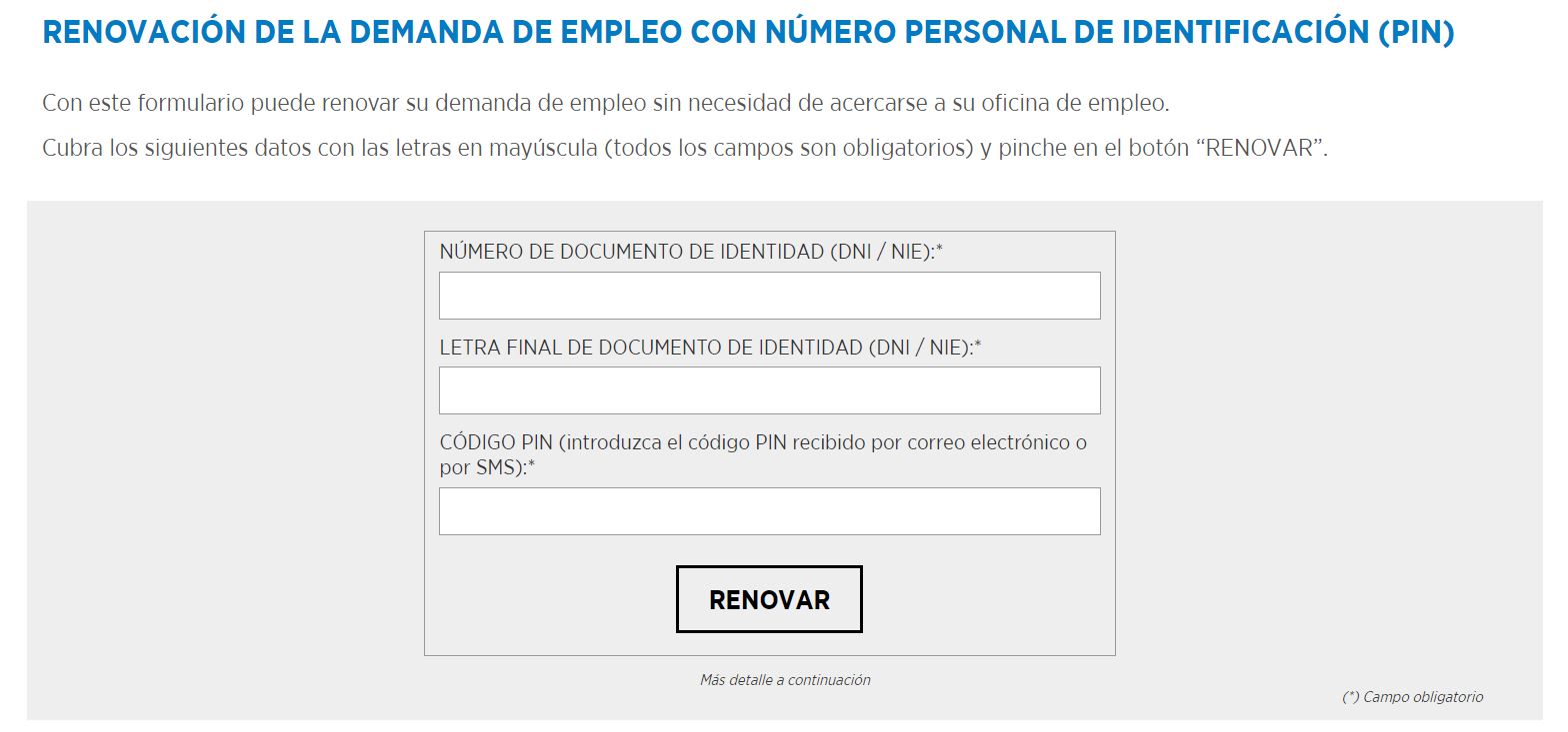  renovar demanda de empleo con clave pin 