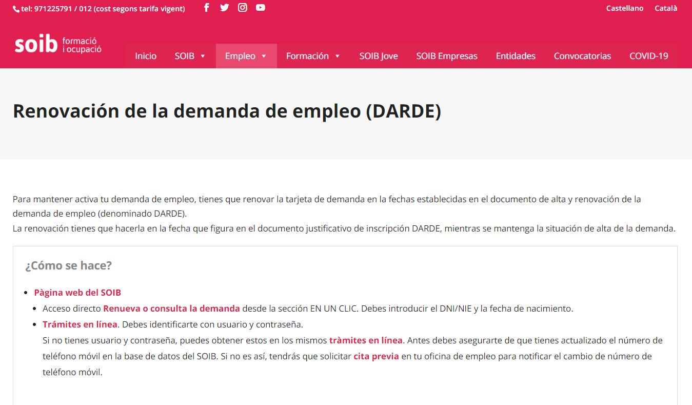  renovar demanda de empleo en las islas baleares por telefono 