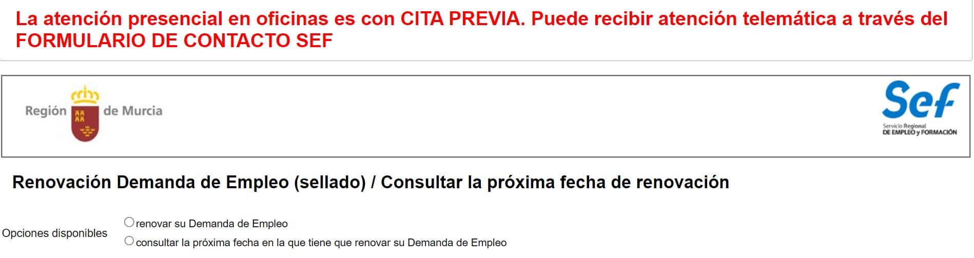  actualizar situacion demanda de empleo por internet murcia 